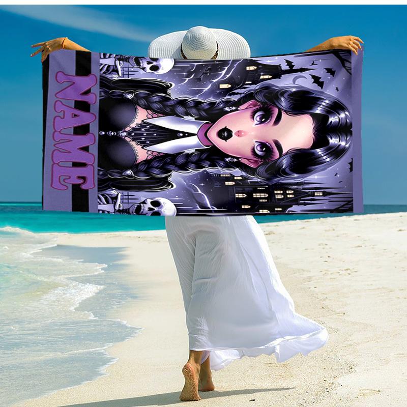Personalized customized proof beach towel with Wednesday Addams pattern - soft, absorbent,quick-drying,perfect swimming,camping&bathing