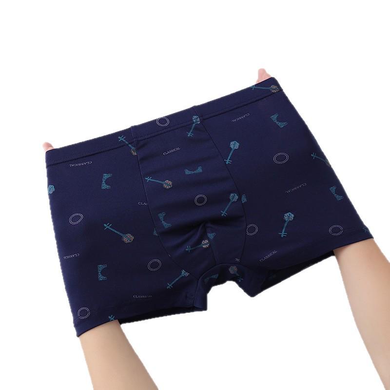 Men's Breathable Boxer Briefs - Printed Mid-Waist, Youthful Plus Size, Loose Four-Corner Shorts