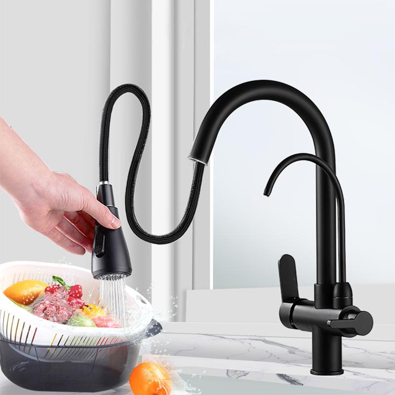 ALENARTWATER Kitchen Pure Water Sink Faucet , 360 Rotation Filter Tap , Outlet Spout Pull Out Mixer Taps , Torneira