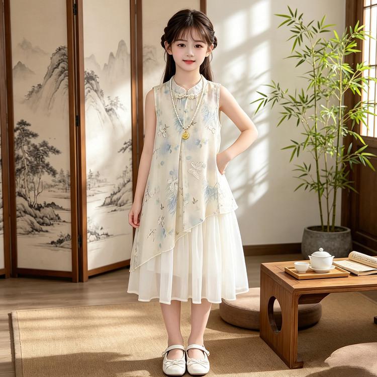 Stylish Chinese Sleeveless Summer Princess Dress for Girls 2026
