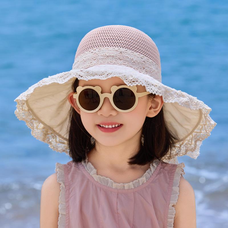 

Children s hat summer outdoor travel sunscreen hat hollow breathable straw visor lace large brim bucket hat