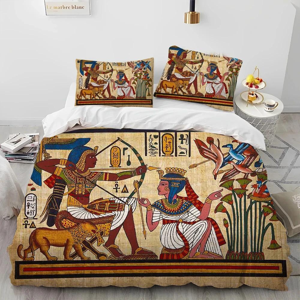 Egyptian Mythology Pharaoh Hieroglyphics Bedding Set Duvet Cover Bed Set Quilt Cover Pillowcase Comforter King Queen Size