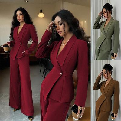 Autumn Women's Suit Temperament Fashion Long-sleeved Blazer Straight Pants Up and Down Two-piece Set