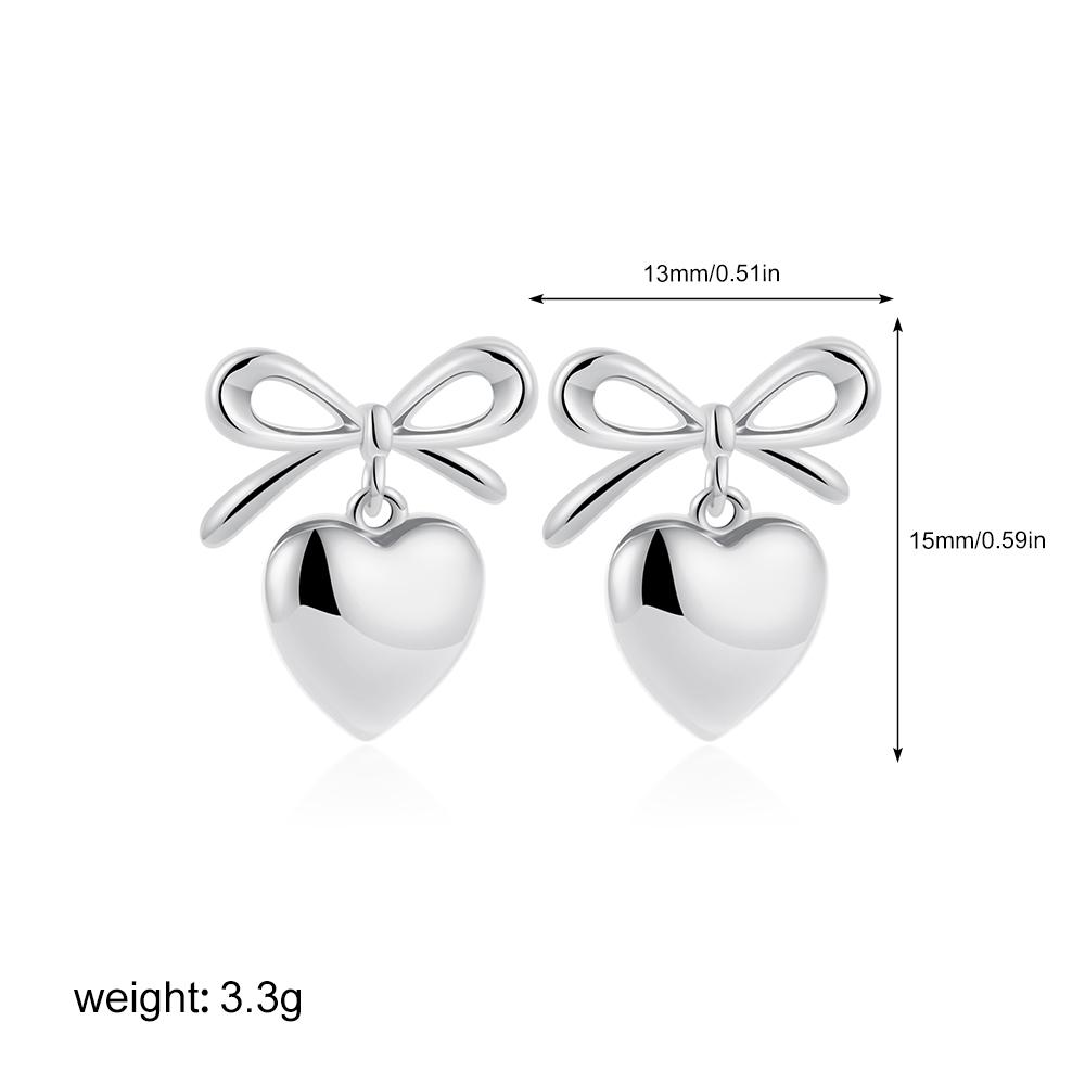 

Cute Waterproof Stainless Steel Bow Heart Pendant Earrings for Women Gold Plated Romantic Fashion Ear Studs Elegant Zircon Gift