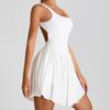 Womens Backless Sport Dress With Built-in Shorts Pleated Yoga Skirt Tennis Running Gym Outdoor Fitness