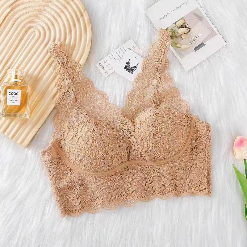 Elegant Lace Wireless Padded Bra – Chic French Vest Style