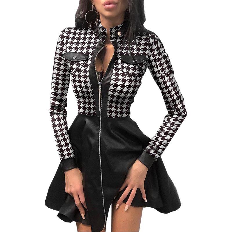2023 Autumn/Winter Women's PU Leather Waist Dress: European & American Fashion