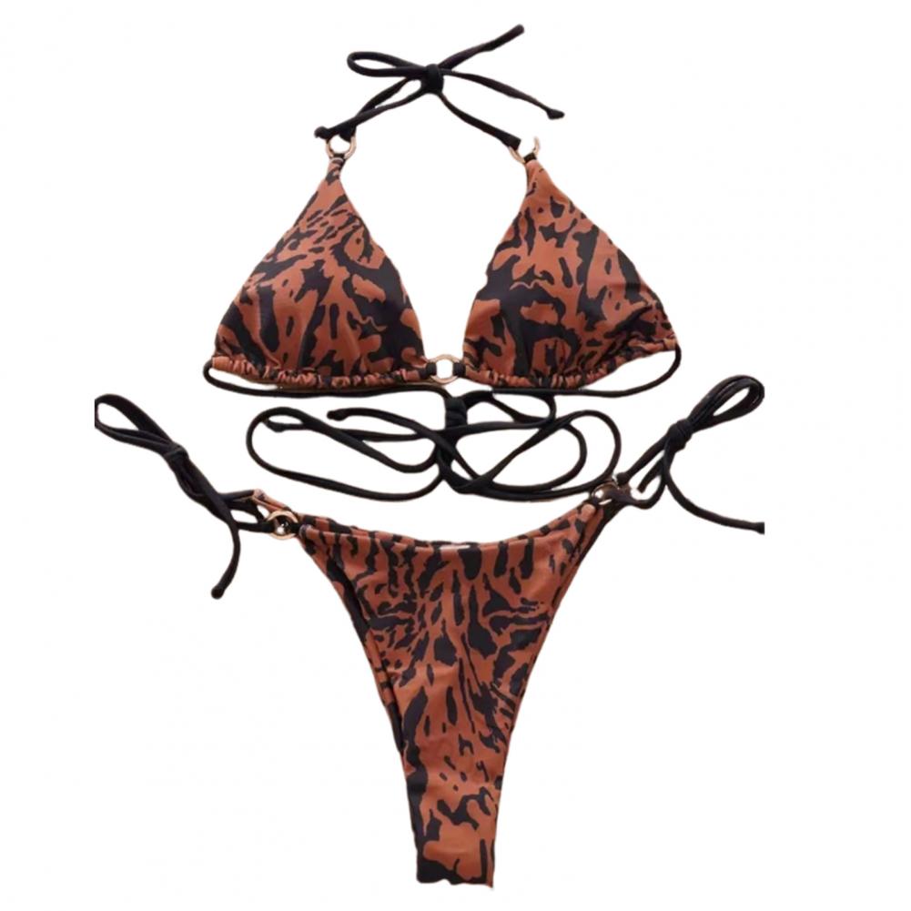 Low-rise Briefs Bikini Set Zebra Print Halter Bikini Set with High Waist Lace-up Briefs Women's Summer Swimwear Set with for A