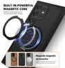 Genuine Leather Phone Case For Magsafe Samsung S24 S25 Ultra S23 S22 Ultra Plus Magnetic Rotating Metal Holder Stand Back Cover
