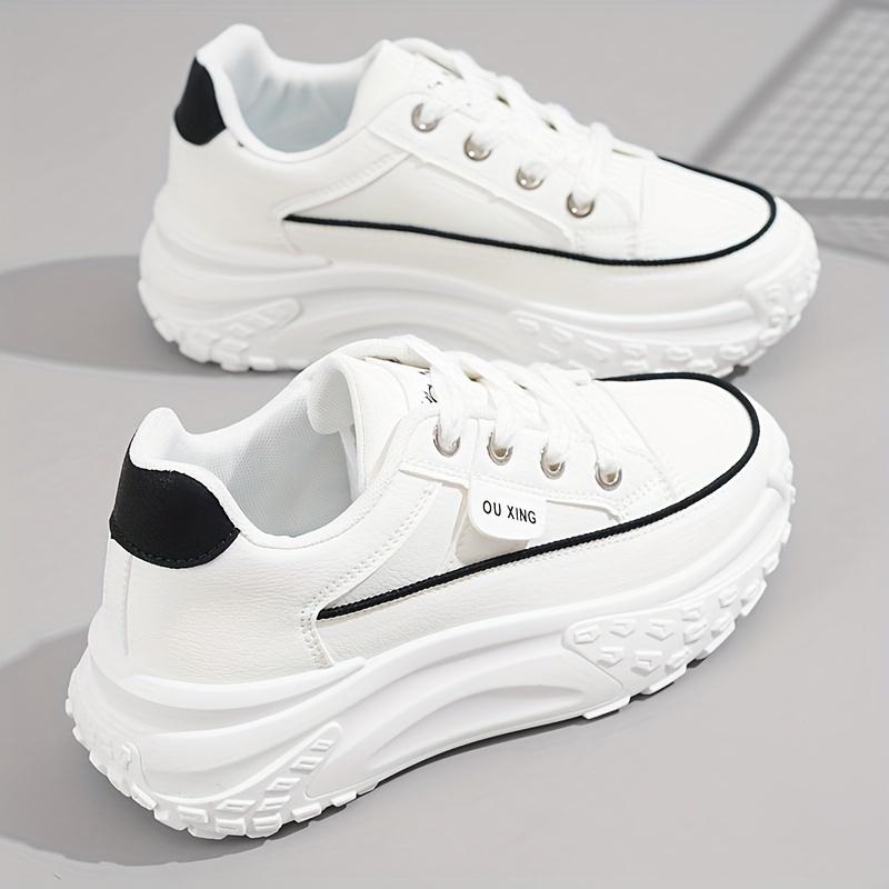 Damen Plateau-Sneaker, Modische Dicksohlige Dad Shoes, Vielseitige Lässige Sportschuhe Für Studenten, Atmungsaktive Schnür-Turnschuhe
