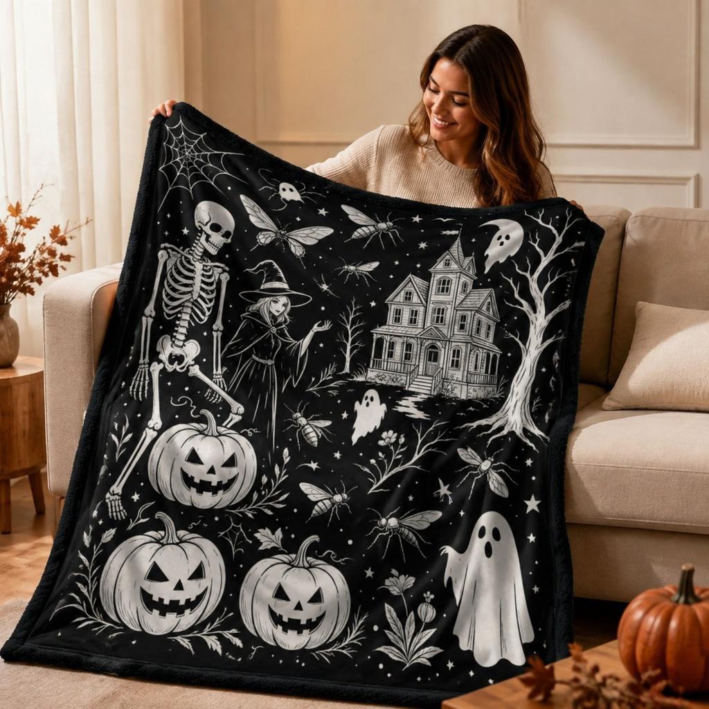 Halloween Pumpkin Blanket for Couch, Sofa and Bed, Fall Decorative Throw Blanket for Home