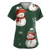 Women's Fashion V-Neck Short-Sleeved Workwear With Pockets Christmas Print Top Caregiver Uniform