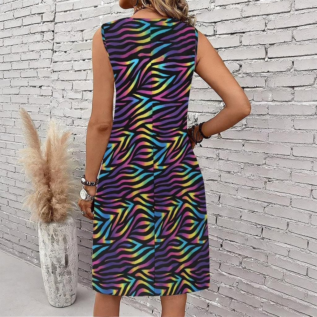 Plus Size V Neck Sleeveless Dress Abstract Bamboo Ink Print For Traditional Garden Visit