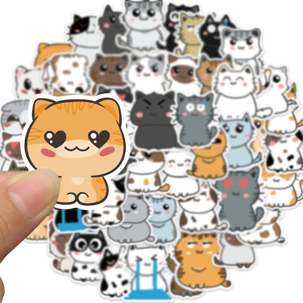 50 Cute Cat Expressions Graffiti Stickers Decorate Suitcase Guitar Notebook DIY Waterproof