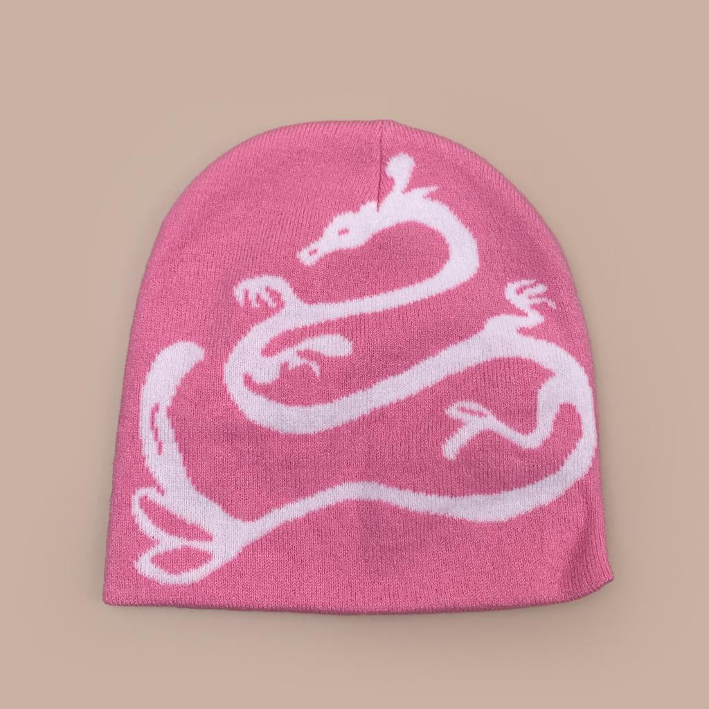 Autumn and winter retro contrasting color dragon jacquard knitted hat men and women warm personality street outdoor hip hop pullover hat