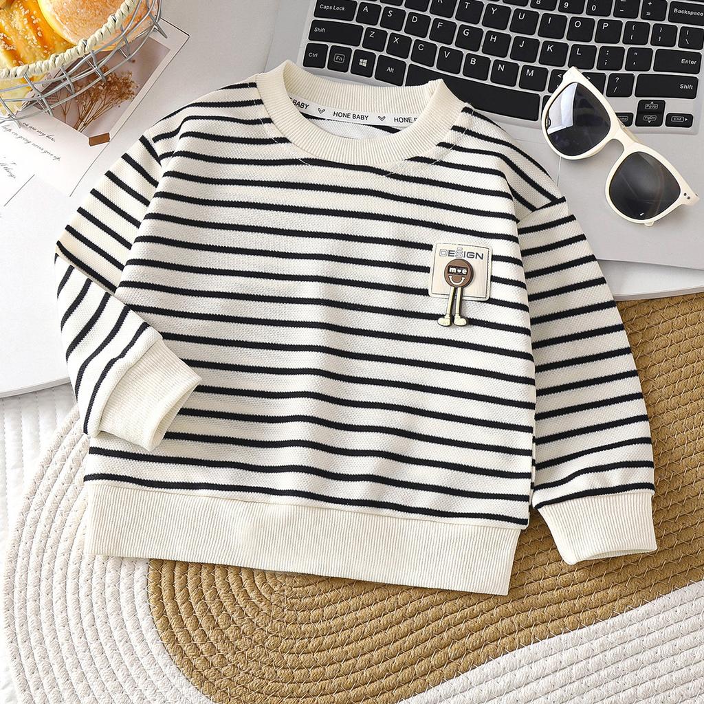 New Striped Pullover Sweatshirt for Children's Spring and Autumn with Long Sleeves and a Top Made of Cedar for Boys
