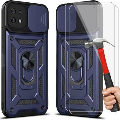Phone Case - BOOLING - for Samsung Galaxy A22 5G - Rigid - Navy Blue - 2 Tempered Glasses