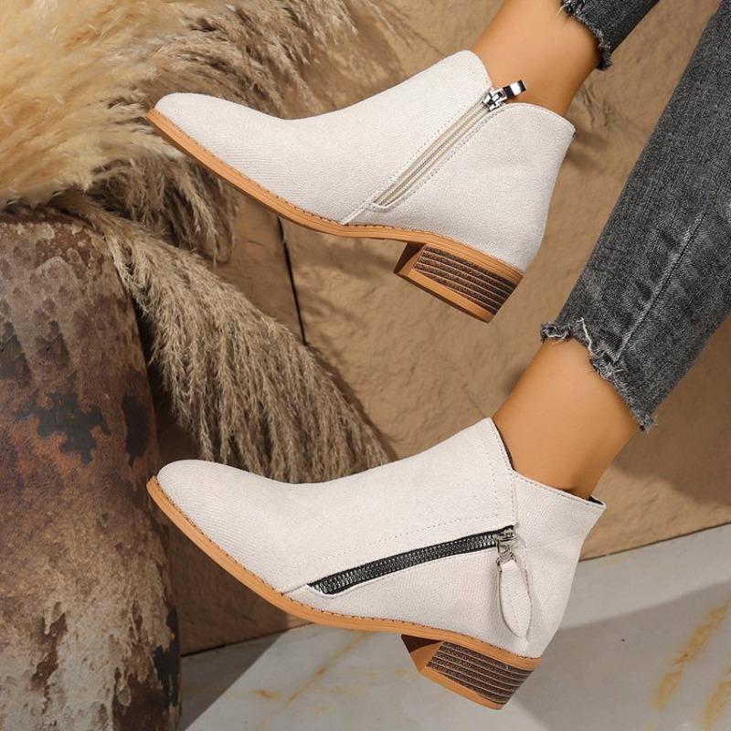Fleece Boots for Autumn and Winter, New Thick-heeled, Plus-size Women's Shoes, Short Boots
