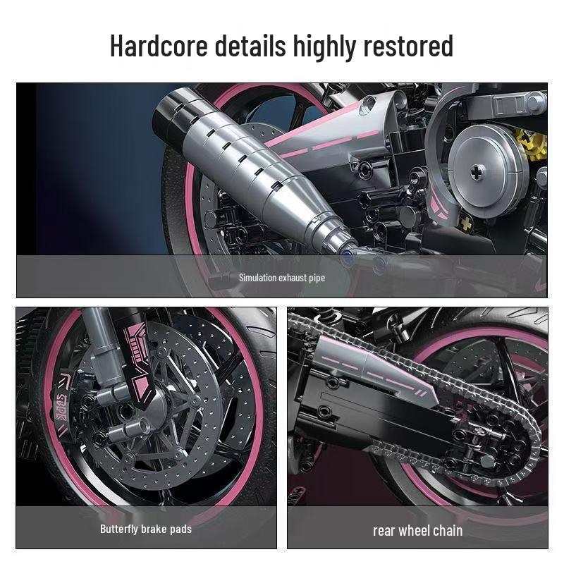 Compatible Pink BMW Motorcycle Model: Trendy Educational Toy for Boys - Lego Brick Assembly