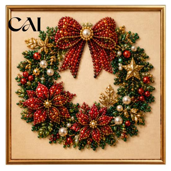 Holiday DIY Projects for Family Christmas Faux Pearl Painting Art Kit with Frame, Santa Decorative Wall Making Beads Craft Adults Beginner,