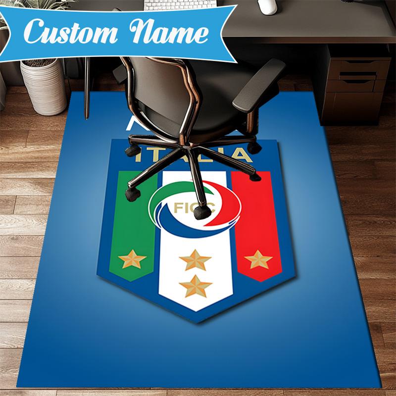 Custom Name Italian Football Crest Rug Game Carpet, Floor Mat for Bedroom Living Room Entryway Rug, Home Decor Idea Gift for Christmas birthday