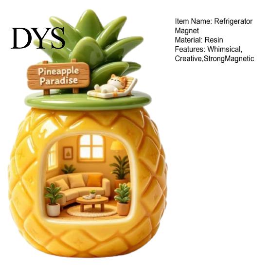 Cute Refrigerator Magnets Pineapple House Resin Fridge Magnet, 3D Relief Miniature Cottage Decor, Creative Artistic Sticker for Home Kitchen,
