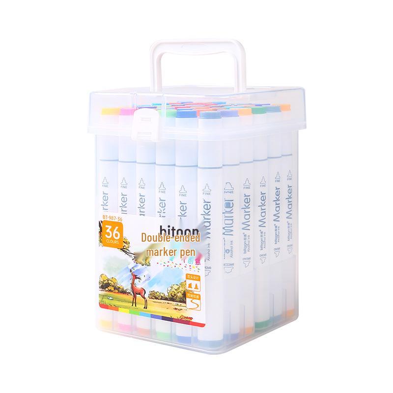 Baitong Double-Ended Triangular Marker Pen Set: Alcohol & Oil-Based, Quick-Drying, Available In 12/24/36/48/60 Colors.