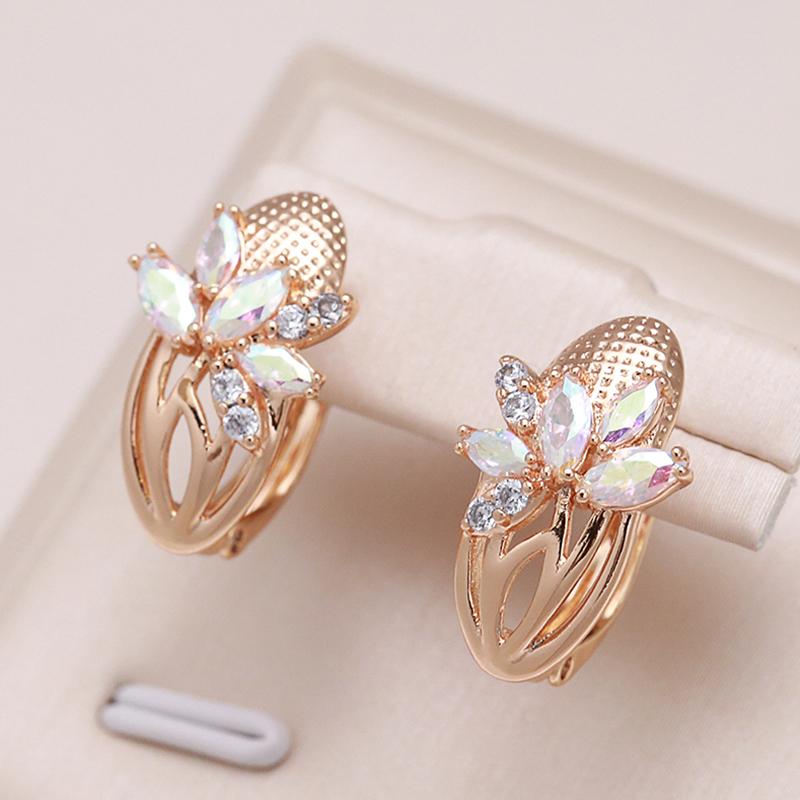 Fashion Colorful Natural Zircon Women Earrings  Gold Color Banquet Flower Earrings Statement Jewelry Crystal Gift