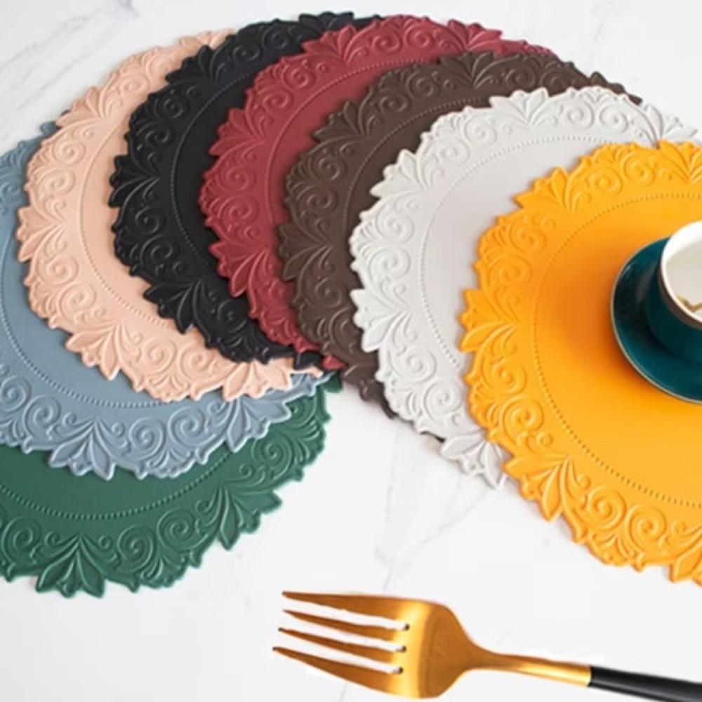 Anti-Slip Table Placemats Round Shape Faux Leather Placemats Embossed Placemats Dining Table