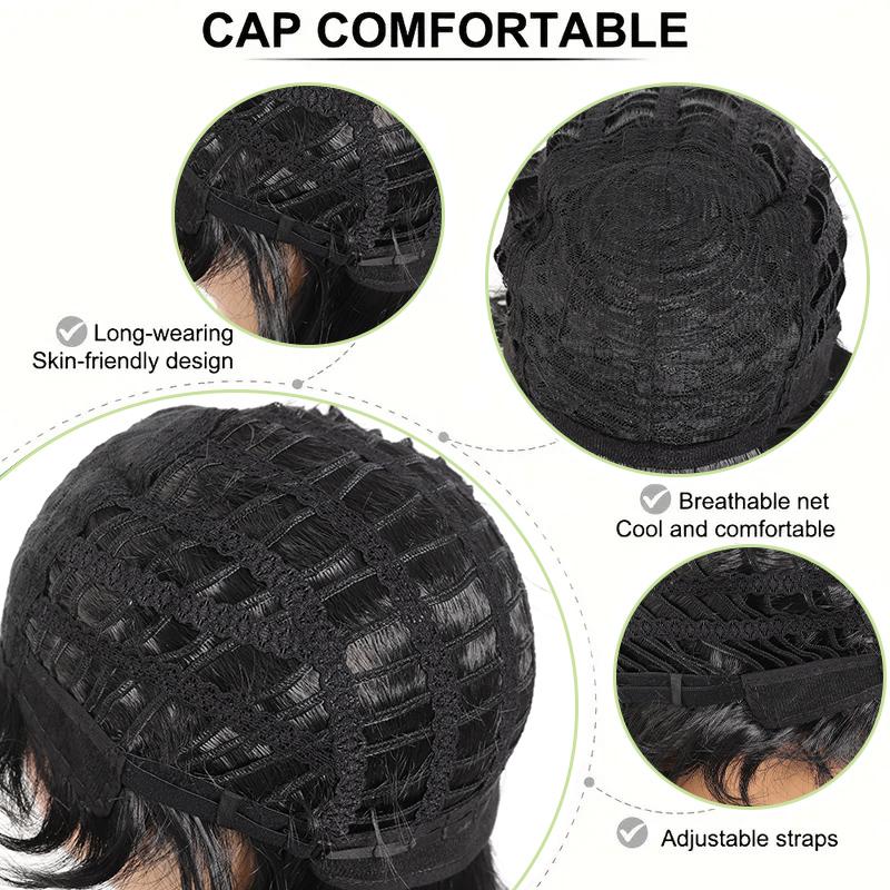 Kadınlar için şık kırlangıç kuyruğu kısa düz sentetik peruk, partiler ve günlük kullanım için uygun nefes alabilirlik için patlamalı