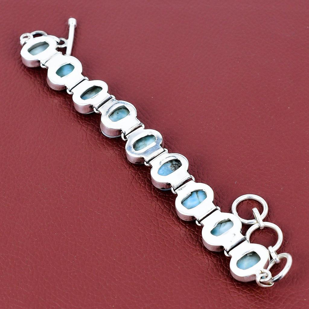 Larimar Bracelet Gemstone Bracelet Elegant Jewelry 925 Sterling Silver Bracelet Adjustable Chain Bracelet Handmade Bracelet Engagement Gifts