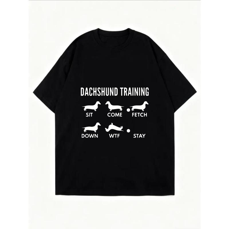 White Oversized T-Shirt With Dachshund Training Graphic And Text For Casual Wear