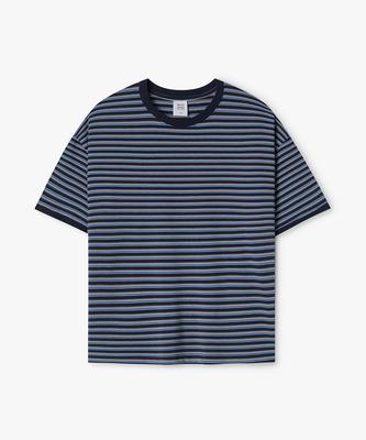 WEST GRAND BOULEVARD Semi-Over Multi-Stripe Ringer T-Shirt Royal Blue