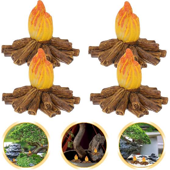 4pcs Fake Resin Bonfire Model Miniature Campfire Dollhouse Mini Fire Miniature Decoration for Micro Landscape Scene