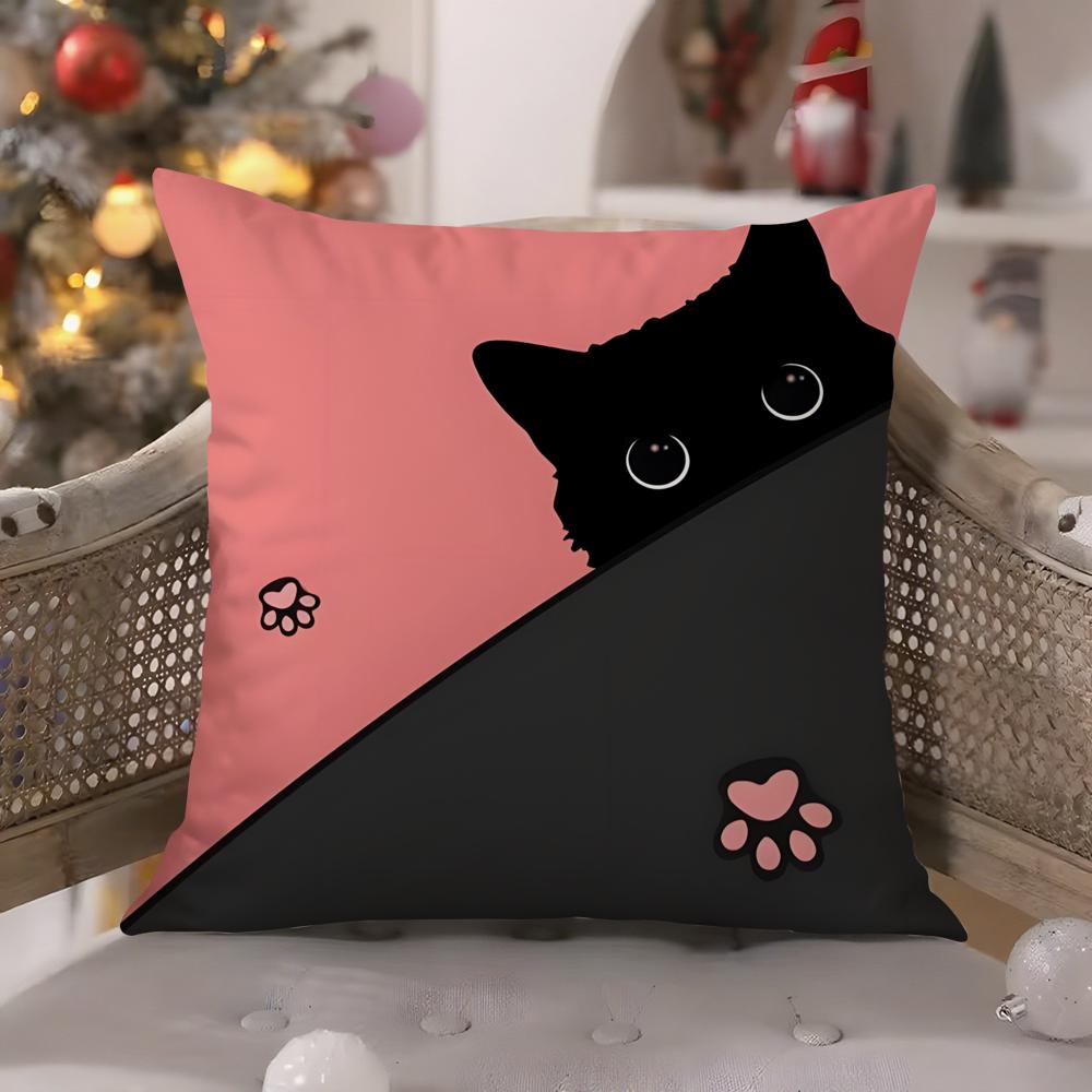 Cartoon Cat Surprise Accompanying Print Pillow Case Comfort Sofa Bed Silky Elegant Invisible Zipper Decorative Cushion Cover