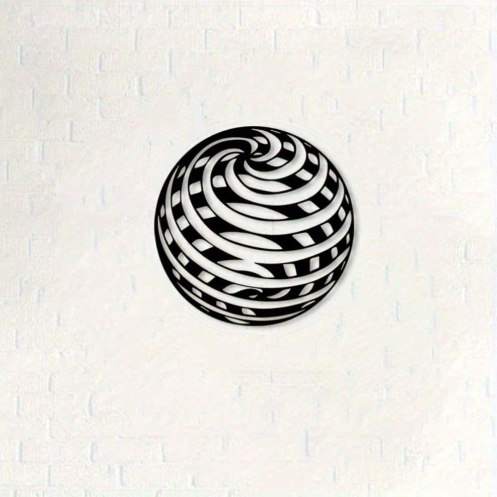 Modern Geometric Metal Wall Art Black White Optical Illusion Mural Round Contemporary Decor for Living Room Home Gift Design Lovers