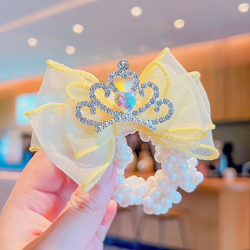 Princess Crown Pearl Hair Ties for Girls - Korean Style Bun and Ponytail Accessories