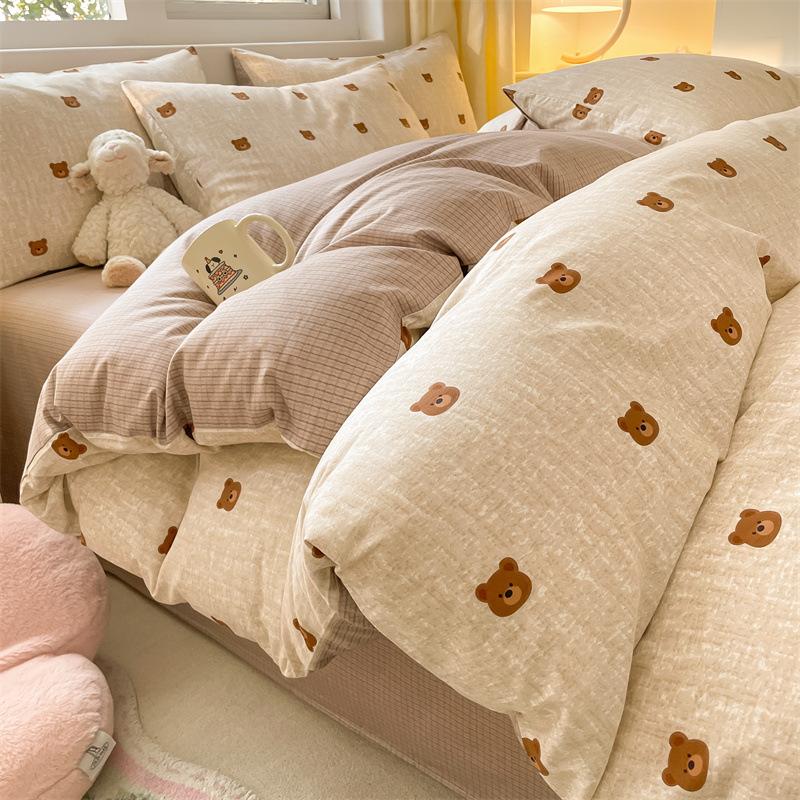 Bedding Four-piece Set, Cotton Pure Cotton Floral Quilt Cover, Bed Sheet Dormitory Three-piece Set