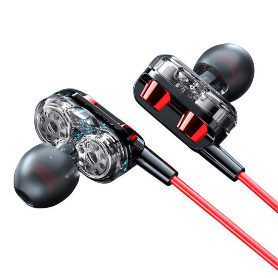 C52 Wired Earbuds Wire Control Noise Reduction In-ear Metal Dual Moving Coil Eight-core 3.5mm Earphones for Gaming