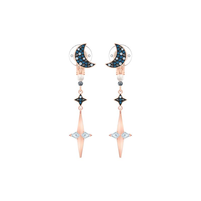 Swarovski Symbolica Stars and Moon Artificial Crystal Earrings Women's Blue 5489533