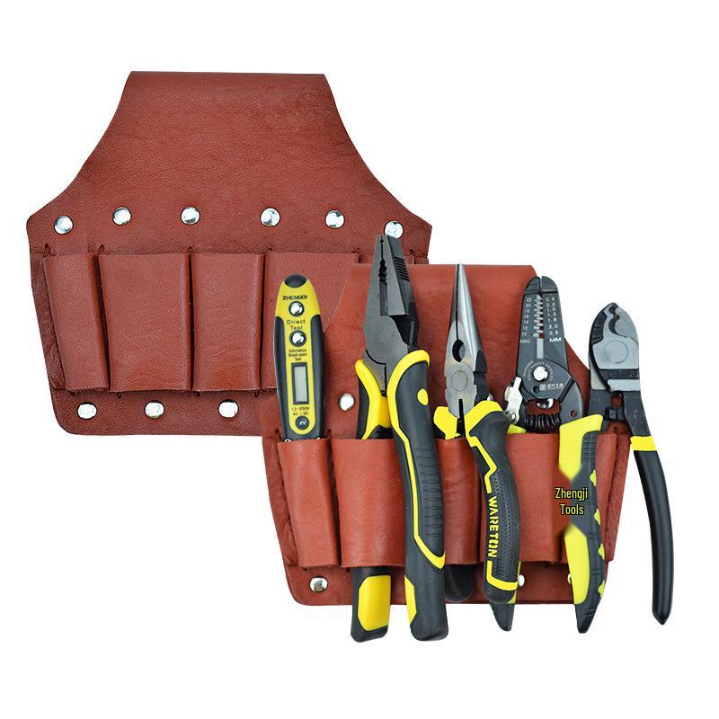 Men's Genuine Cowhide Tool Belt: Multifunctional, Sturdy, Waist-Worn Repair Kit with Five Pieces.
