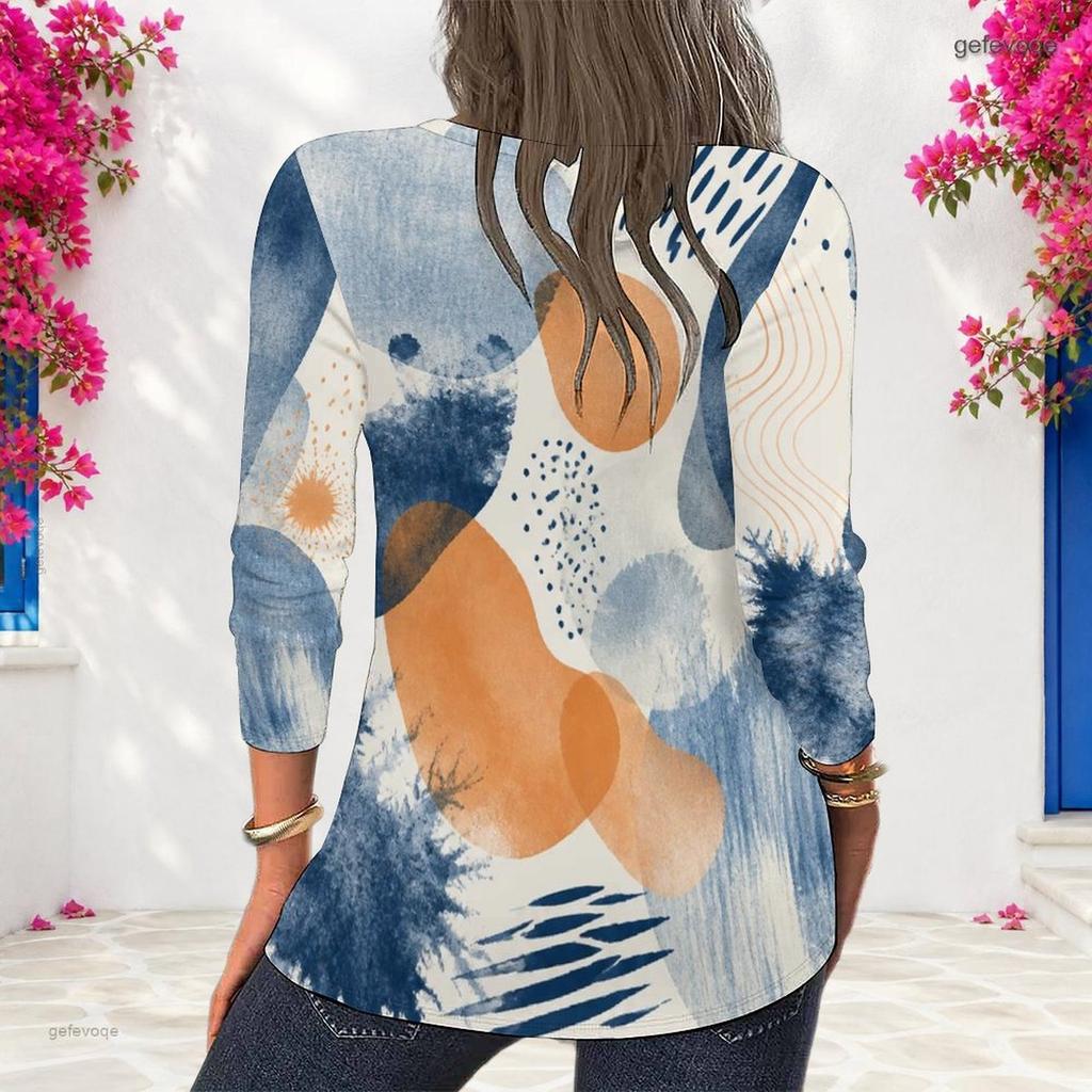 Women Plus Size White Abstract Printed Round Neck Long Sleeve Pullover Sweatshirt