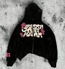 American high street tide brand letter printing hooded zipper sweater men, black oversize street zipper sweater
