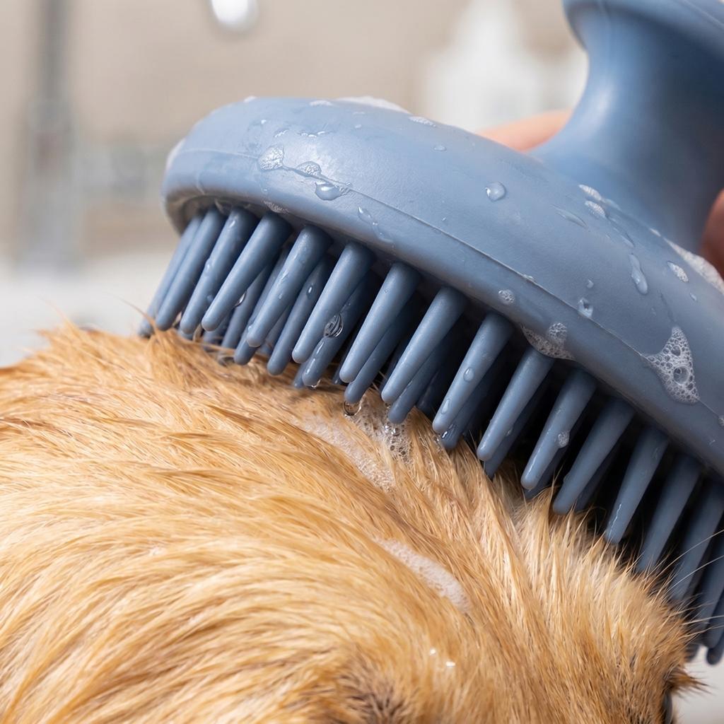 Pet Bath Brush Silicone Grooming Scrubber Massage Brush for Dogs Cats Fur Cleaning and Shedding Control Durable Soft Bristles