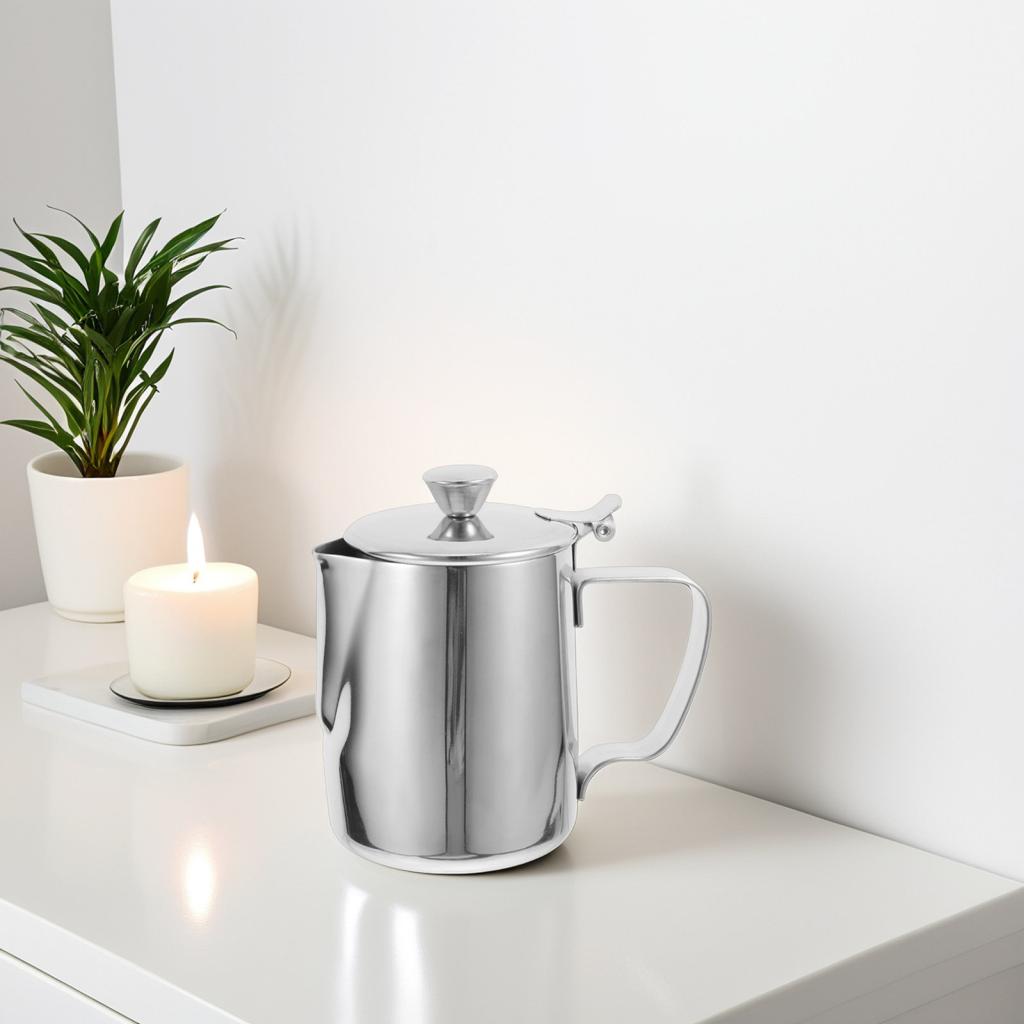 Stainless Steel Coffee Milk Frothing Pitcher Lid 350Ml Precision Spout Latte Art Espresso Milk Frother Jug Handle Coffee