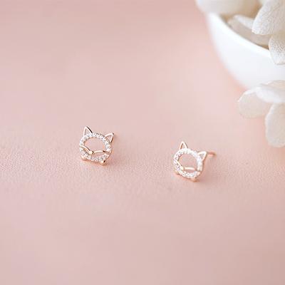Fully Diamond Little Fox Earrings New Trendy Japanese and Korean Simple Mini Sweet Fairy-Elegant