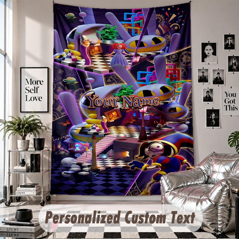 Wall Hanging Tapestry With Custom Name & Text, The Amazing Digital Circus Decorative Tapestry For Bedroom