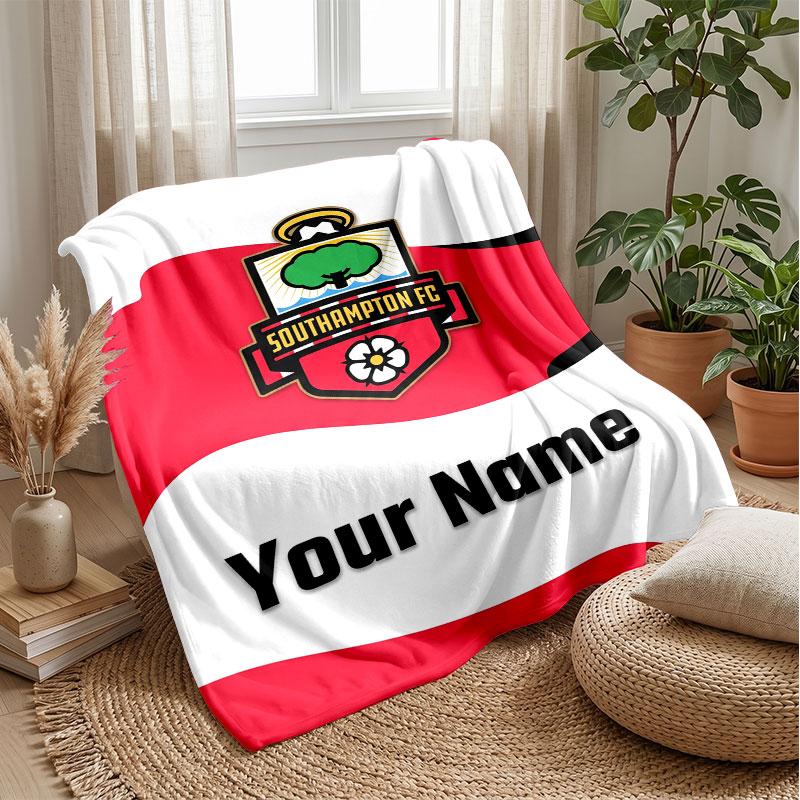 Stoke City FC Custom Name Text Flannel Blanket Soccer Logo Personalized Fleece Throw Blanket Special Gift For Sofa Bedroom Home