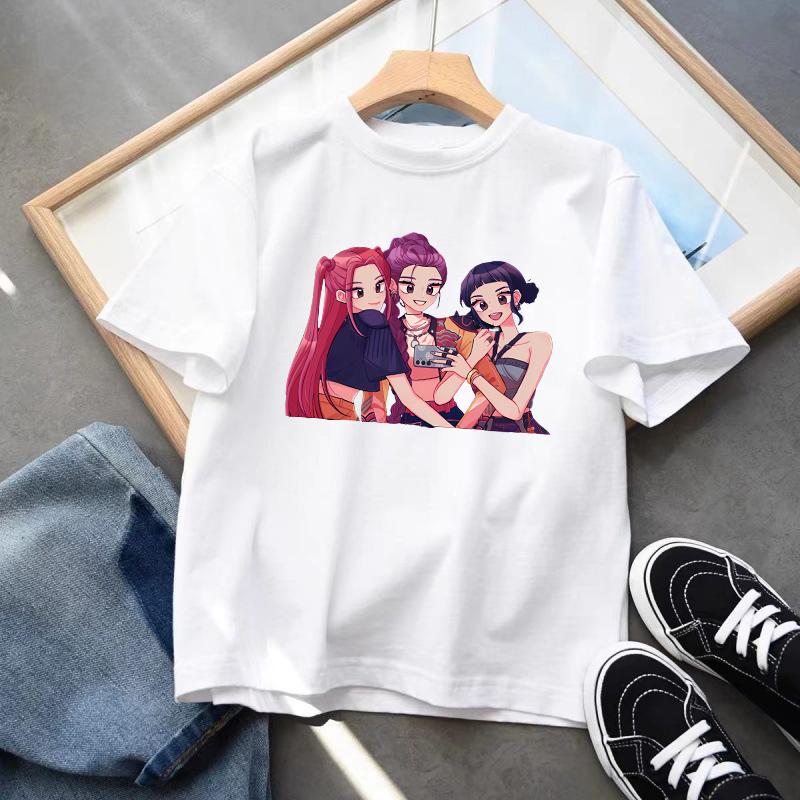 Kpop Demon Hunters Barneklær Kortarmet T-skjorte Søt K-pop Demon Hunters Tiger Harajuku T-skjorte for Gutter Jenter
