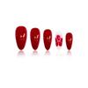 Red Glitter Pearl Flower Almond Shaped Wearable Nails